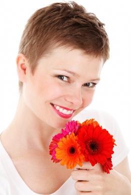 woman with colorful flowers