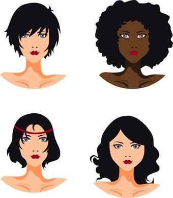 women hairstyle template modern style portrait icons