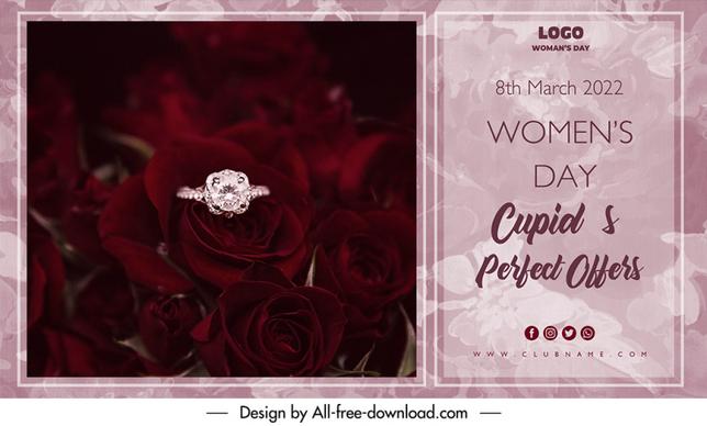 womens day banner template elegant luxury rose diamond ring decor