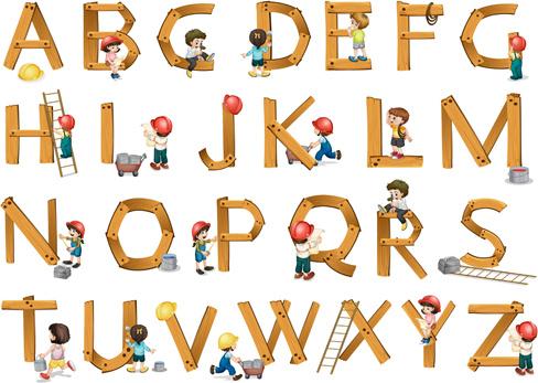 wooden alphabet with child vector