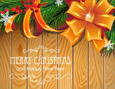 wooden background with christmas ornament vector
