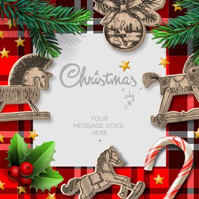wooden baubles merry christmas vector cards