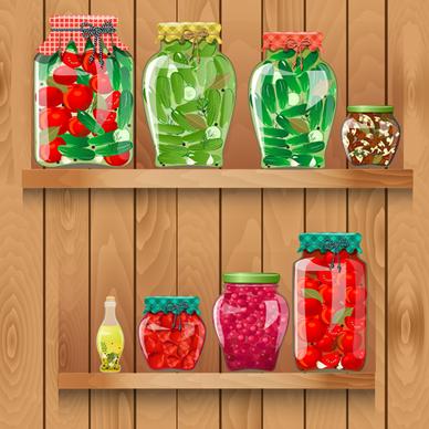 wooden shelf with food creative graphics vector