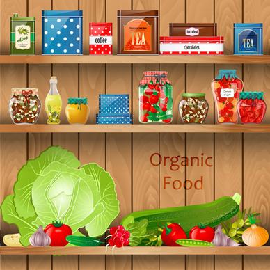 wooden shelf with food creative graphics vector