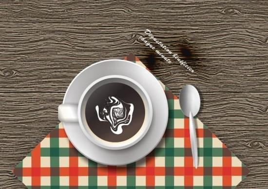 wooden table and coffee cups vector