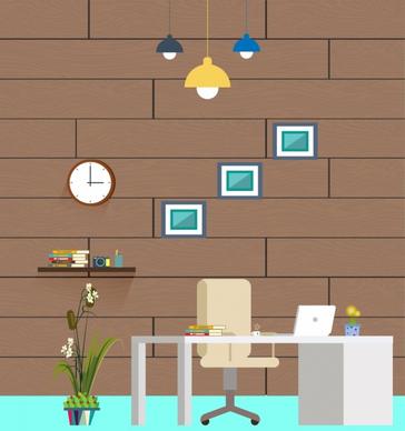 work space interiors design colored icons decor
