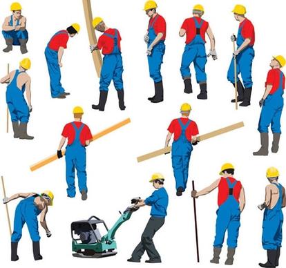 male workers icons colorful sketch cartoon characters