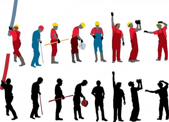 construction worker icons cartoon sketch silhouette design