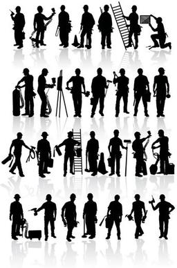 workers icons black silhouettes design