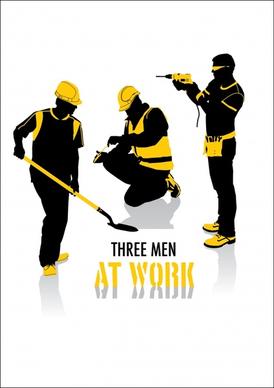 workers icons black yellow silhouettes sketch modern design
