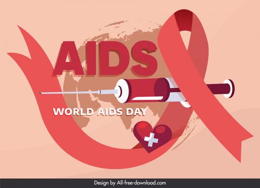 world aids day banner template 3d ribbon injection needle heart  sketch