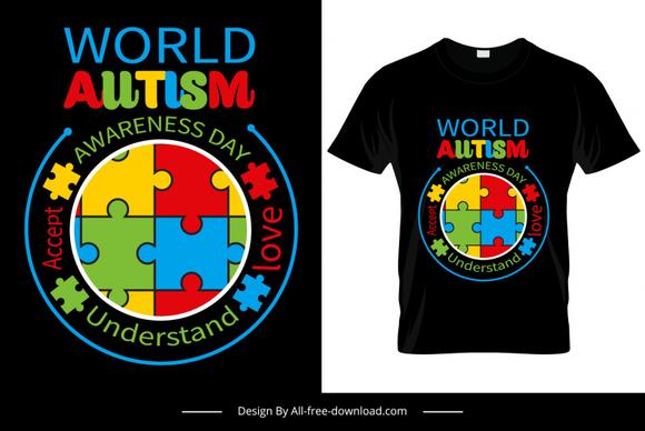 world autism awareness day tshirt template colorful round puzzle joints decor
