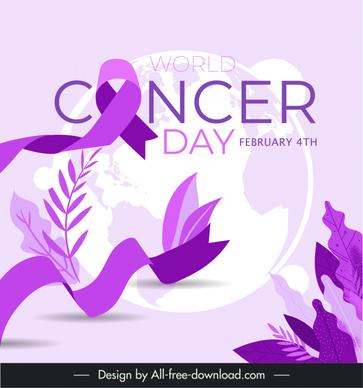 world cancer day poster template ribbon global earth sketch leaves decor
