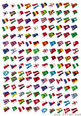 nations flags collection colorful modern waving design