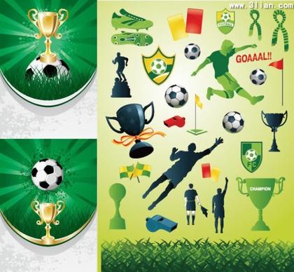 soccer design elements trophy ball player icons