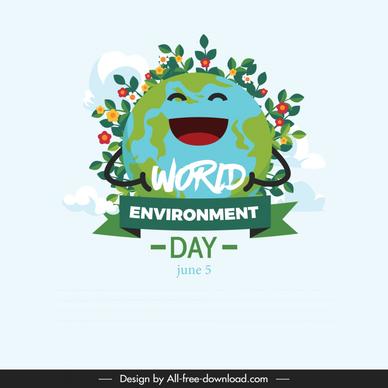 world environment day banner template cute stylized earth leaves decor