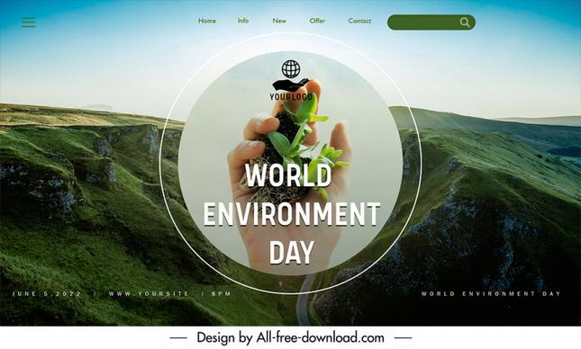 world environment day landing page template modern mountain scene sketch realistic design 