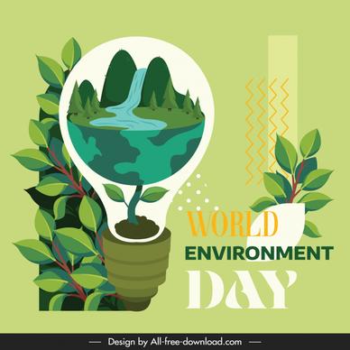 world environment day poster template flat leaves lightbulb nature scene 