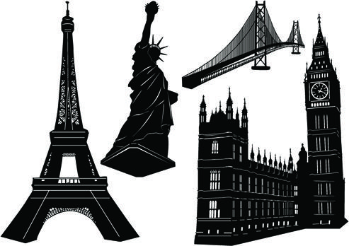 world famous buildings vector silhouettes
