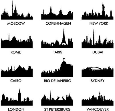 world famous cities silhouettes vector set