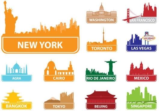 cities symbols stickers colored flat decor