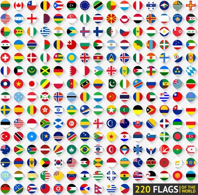 world flags round icons vector