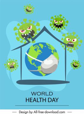 world health banner masking earth stylized virus sketch