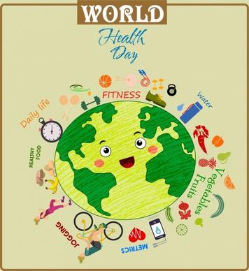 world health day banner earth lifestyle food icons