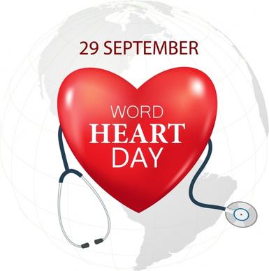 world heart banner medical tool icon earth vignette