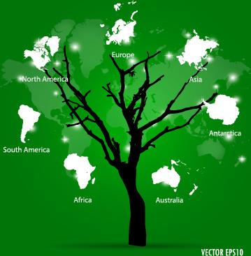 world map tree vector