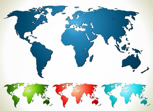 world map icons modern shiny colored flat design
