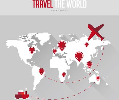 world maps with travel vector background