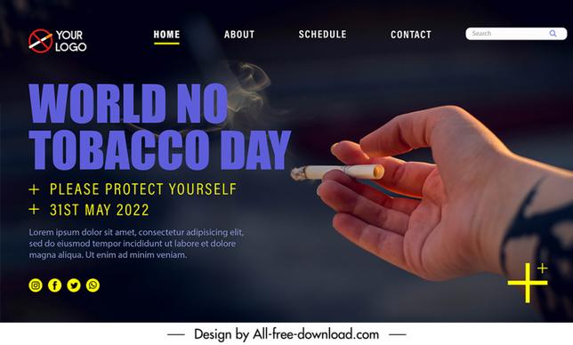 world no tobacco day landing page template hand holding cigarette sketch modern realistic design 