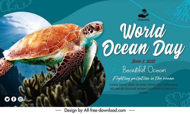 world ocean day banner template beautiful ocean tortoise coral sketch