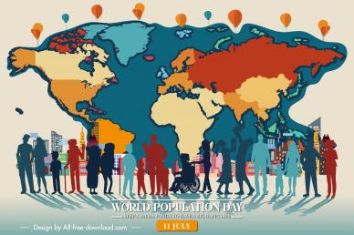 world population day banner template silhouette people world map
