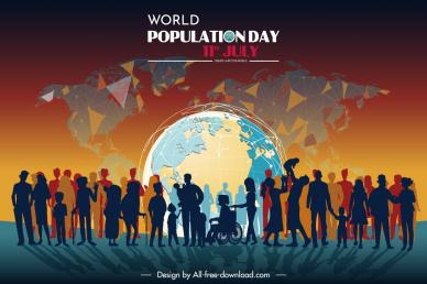 world population day poster template silhouette people globe  