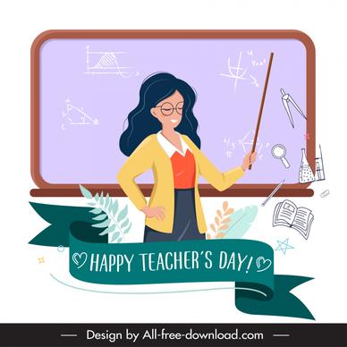 world teachers day poster template teacher teaching with chalkboard education elements sketch cartoon design 