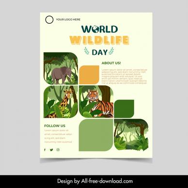 world wildlife day flyer template elegant cartoon species decor