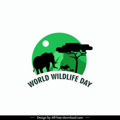 world wildlife day logo template silhouette wild scene sketch