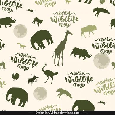 world wildlife day pattern template repeating species silhouette sketch