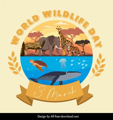 world wildlife day poster template cartoon animals sketch circle isolation sketch