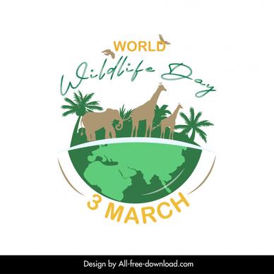 world wildlife day typography banner template flat silhouette earth animals sketch