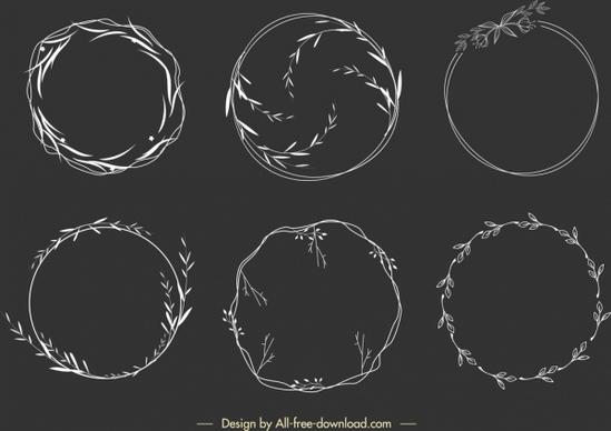 wreath design elements circle leaves decor handdrawn sketch