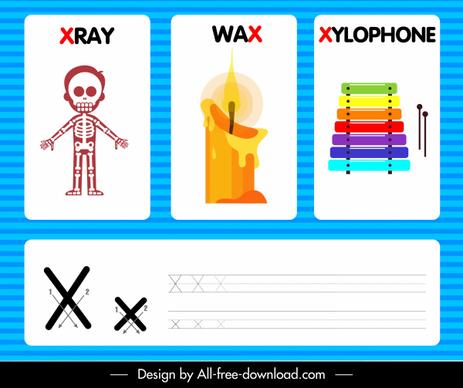 x alphabet education background skeleton wax xylophone sketch