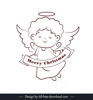 xmas angel icon cute black white handdrawn outline