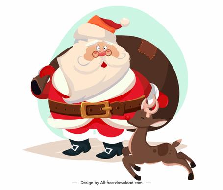 xmas design element santa reindeer sketch cartoon characters