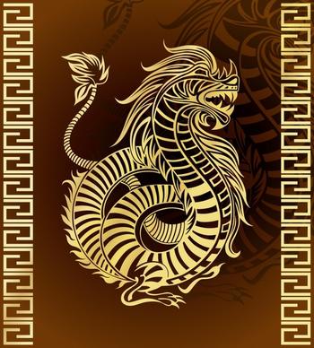 year of the dragon silhouette vector patterns
