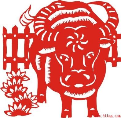 year of the ox papercut vector