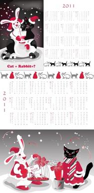 year of the rabbit 2011 calendar template vector