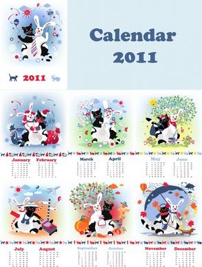 2011 calendar templates cute stylized animals icons decor